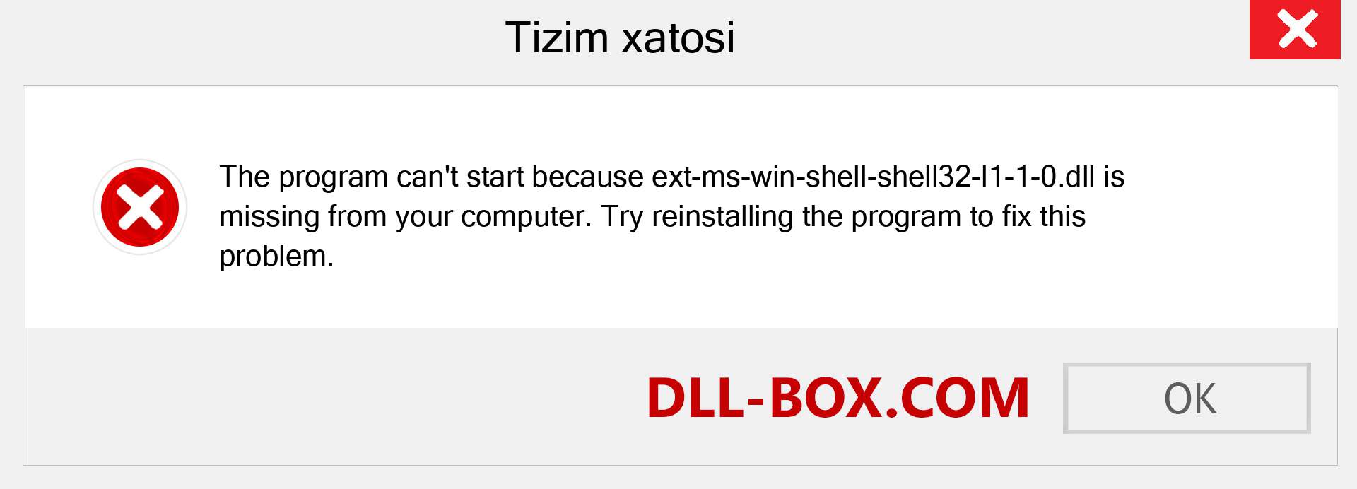 ext-ms-win-shell-shell32-l1-1-0.dll fayli yo'qolganmi?. Windows 7, 8, 10 uchun yuklab olish - Windowsda ext-ms-win-shell-shell32-l1-1-0 dll etishmayotgan xatoni tuzating, rasmlar, rasmlar